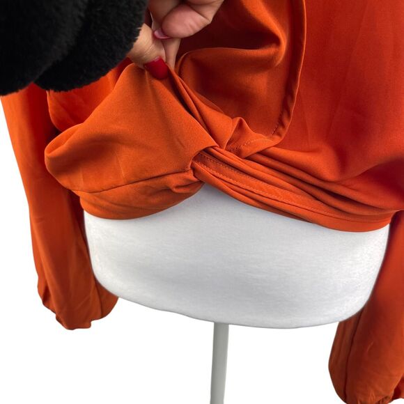 Lulus Twisty Business Orange Twist-Front Long Sleeve Top Sz L Hippy Romantic - Picture 4 of 9
